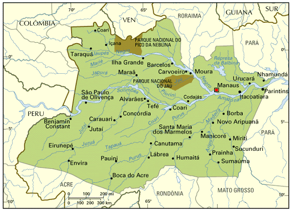 map of Amazonas, state of Brazil