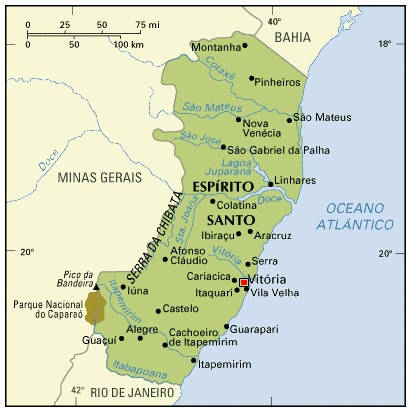 map of Espirito Santo, in Brazil