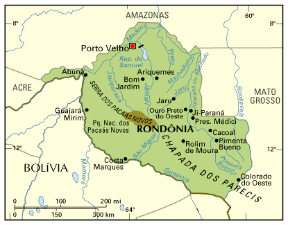 Map of Brazil and Rondonia state.