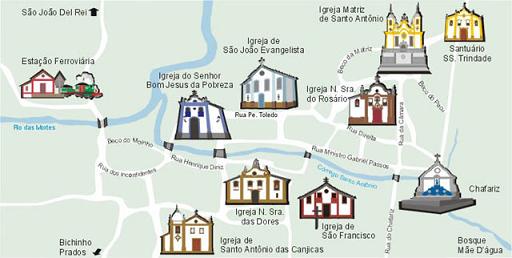 Map of Tiradentes, Minas Gerais
